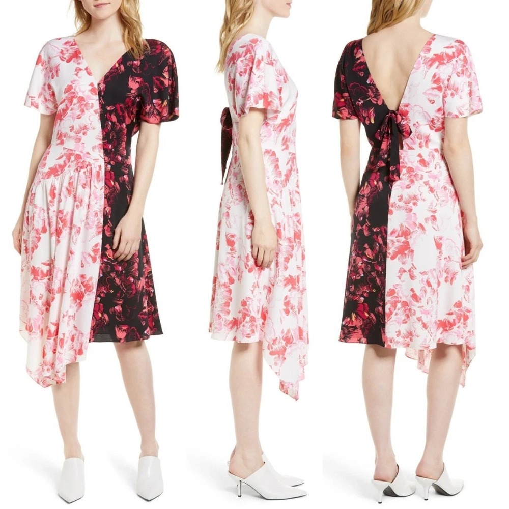 Lewit‎ Double Print Multicolor Floral Stretch Silk Dress Women's Sz 16